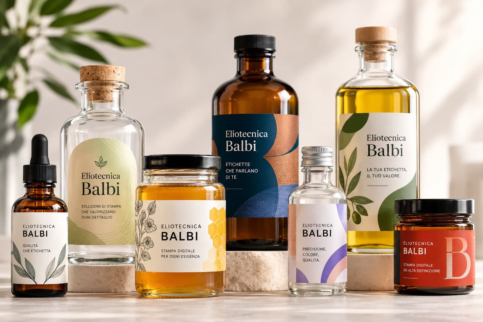 Bottiglie e vasetti con etichette adesive personalizzate Eliotecnica Balbi
